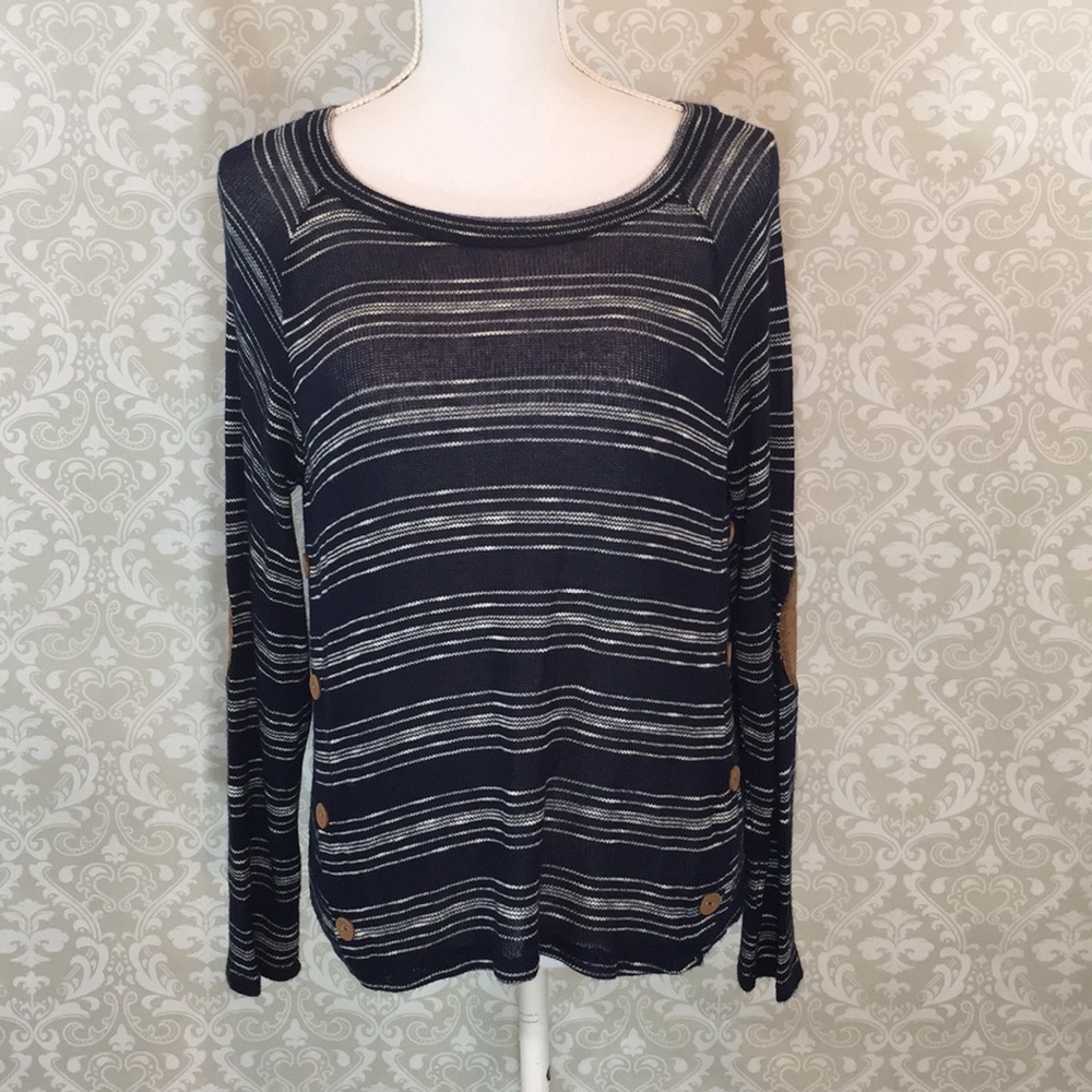 {Mine} Size Small Sheer Navy/White Stripe Sweater